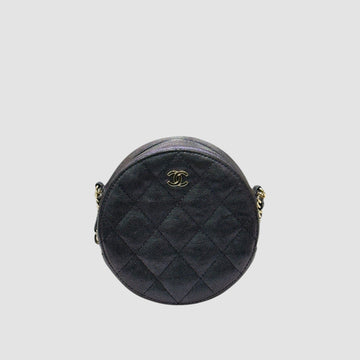 CHANEL Classic Round Caviar Black Purple Pearl Crossbody Bag AP0245 27 Series 156245965