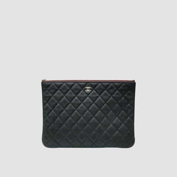 CHANEL Classic Medium Clutch Black Caviar Silver Hardware A82545 156245977