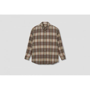 Auralee Super Light Wool Check Shirt Gray Brown 151054007