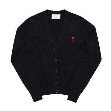 AMI ド キュヒ フ小ハートロゴVネック女性カーディガン BFFKC111 KN0025 001 73524403