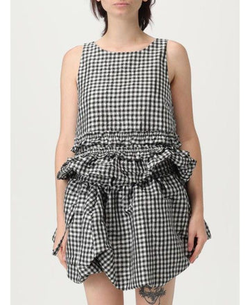 GANNI Crinkle Check Frill Top W0594 099 151057265