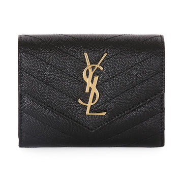 Saint Laurent Leather Compact 3-Fold Monogram Wallet 156294327