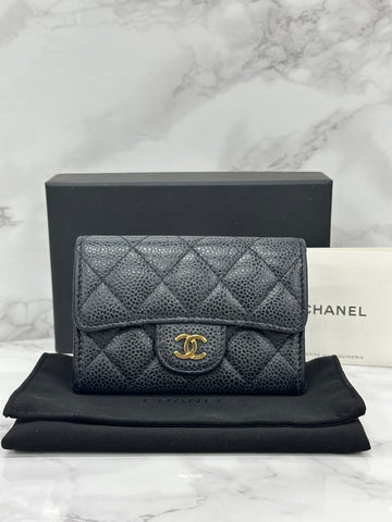 CHANEL Classic Caviar Cardholder Gold Metal 156294398