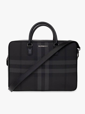 BURBERRY チェック柄プリントレザーブルリーフトートバッグ 151055771