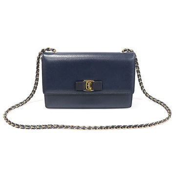 SALVATORE FERRAGAMO 21 E480 Navy Saffiano Vara Gini Ketten-Schultertasche 156307696