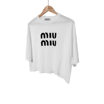 MIU MIU Damen Baumwolle Besticktes Crop T-Shirt Weiß MJN445 156335080