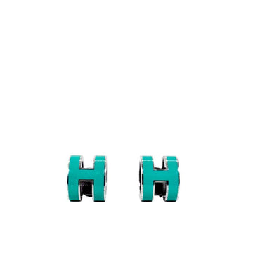 HERMES 女性用Hロゴポパシュイヤリングシルバー青ジーンズ 156335090