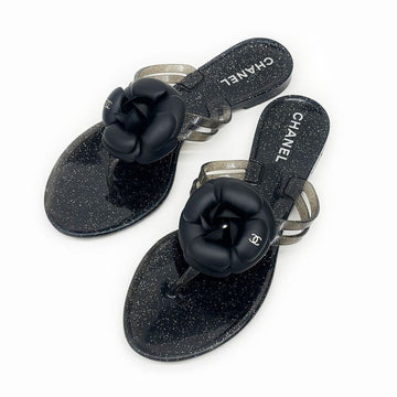 CHANEL Kamelia PVC Schwarz Sandalen 37 240 5VCHS26538 149155374