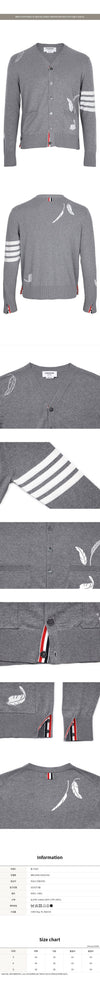 Thom Browne Light Gray Diagonal Feather Intarsia Cardigan 138373065 [P]