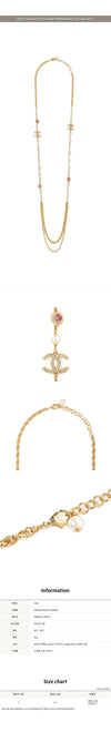 CHANEL Gold Pink CC Crystal Pearl Necklace ABA044 45162072 [P]