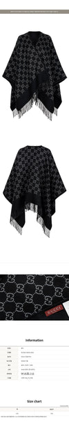 Gucci Black and Light Gray GG Jacquard Wool Cape 153458868 [P]