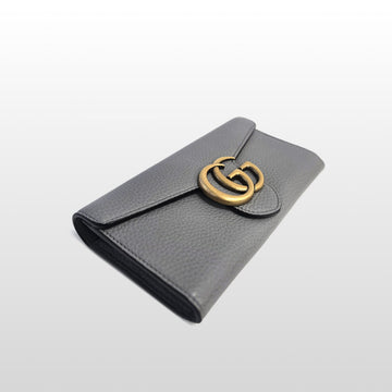 GUCCI グレー 400586 GG マーモント レザー ロング フラップ 財布 156351186