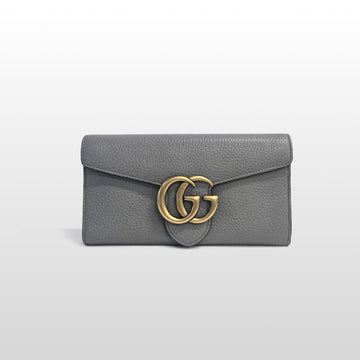 Gucci GG Marmont Leather Long Flap Wallet Gray 400586 156350338