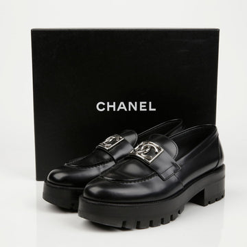 CHANEL Square Logo Loafers 37.5 156164105