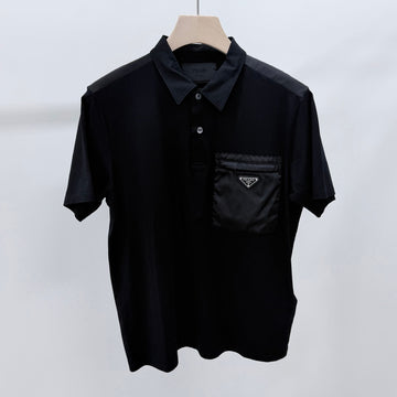 Prada Nylon Detail Cotton Polo Short Sleeve T-Shirt 156399742