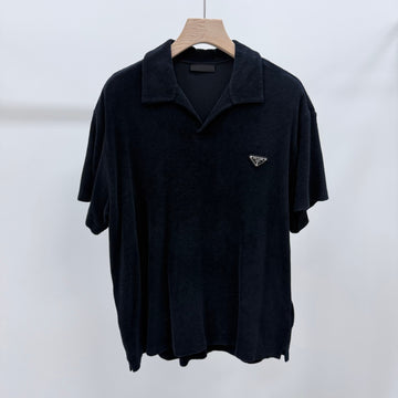 Prada Triangle Logo Terry Short Sleeve Shirt Black 156399781