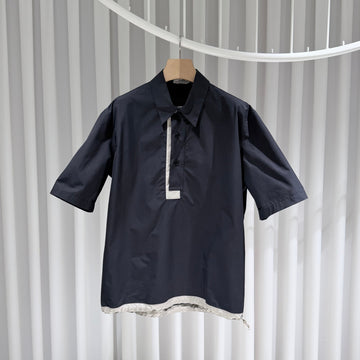 Hermes Layered Button Collar Short Sleeve Shirt Black 40 156411668