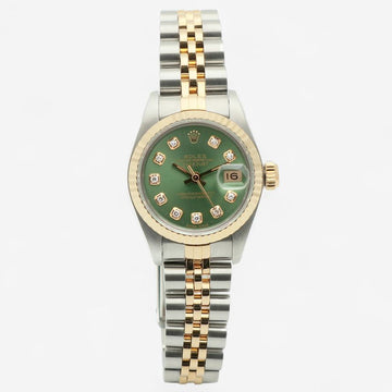 ROLEX Datejust 26 Kombi Damenuhr 69173 Hellgrün Diamant Nachverzierung 1993 156444594