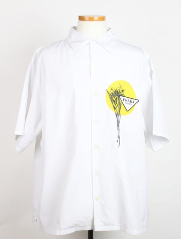 PRADA フラワープリントホワイトシャツ XXL(110) 156449555