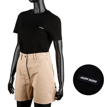 Miu Miu Ribbed Jersey Logo T-Shirt 84109944