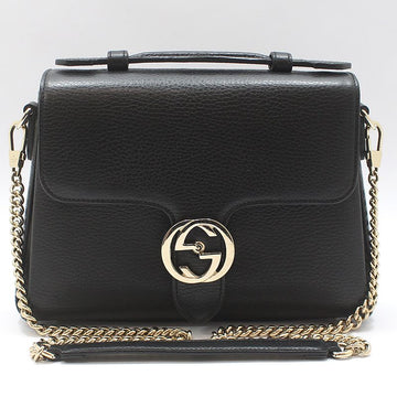 GUCCI ブラックレザーインターロッキングトップハンドルチェーンショルダーバッグ 510302 156489590