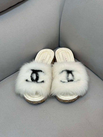 CHANEL Fur Shearling Mule Slippers 156489747