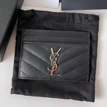 Saint Laurent Women's Card Wallet with Silver Logo / Black 156490105