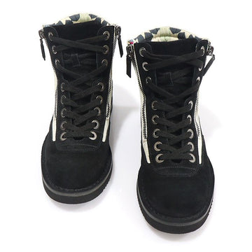 CHANEL ブラックスウェードキャンバスCCロゴレースアップコンバットショートブーツ36 156490948