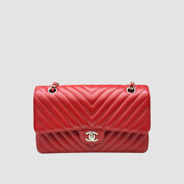 CHANEL Classic Medium Chevron Red Caviar Silver A01112 156515589
