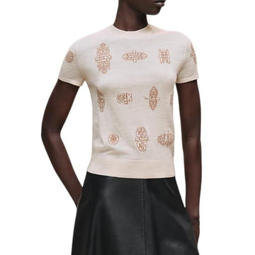Hermes Short Sleeve Sweater Women Knit Beige Natturel H6E2685DCMV36 156517773