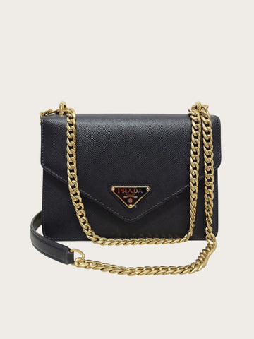 Prada Black Saffiano Triangle Logo Envelope Chain Shoulder Bag 156517879