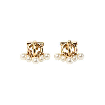 Salvatore Ferragamo Gold Plated Gancini Pearl Earrings 37212 156518722