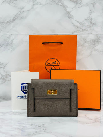 Hermes Kelly Pocket Compact Wallet Etoupe Gold 156519222