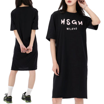 MSGM Logo Baumwoll T-Shirt Kleid Erwachsenengröße 26SS S6MSJGDR068 110/88-AK 156520099