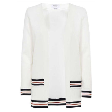 THOM BROWNE ストライプライニングVネックカーディガンホワイト FJT265A J0068 100 123042464