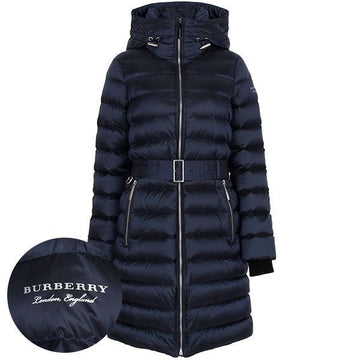 BURBERRY ネイビー ライムハウス ベルト付き フード付き グース ダウン ジャケット 8038746 141704094