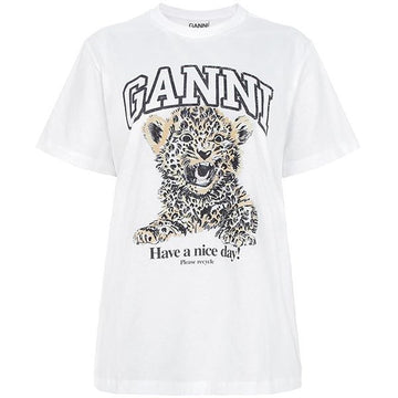 GANNI Leopard Logo T-Shirt 26SS in Weiß T4124 943 122443951