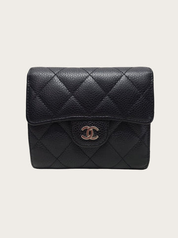 CHANEL Black Caviar Silver Classic Flap Small Wallet 156559588