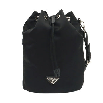Prada Black Tessuto Nylon Saffiano Silver Triangle Bucket Pouch / 1NE369 156560183