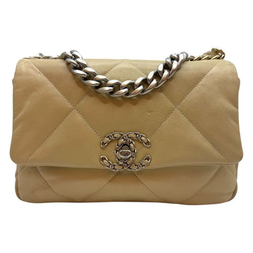 CHANEL 19 kleine Lammleder Schultertasche Beige AS1160 156560213