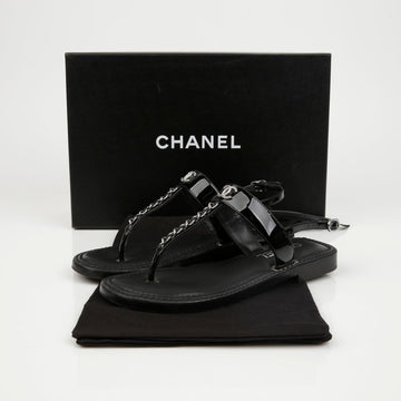 CHANEL CC Logo T-Strap Sandals 35.5 156234057