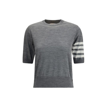 THOM BROWNE Merino-Woll-Kurzarm-Strickpullover schräg Medium Grey FKA471B Y1014 035 150635527