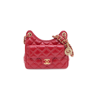 CHANEL Red Patent Calfskin Pocket Chain Small Hobo Shoulder Bag 4323 156577430