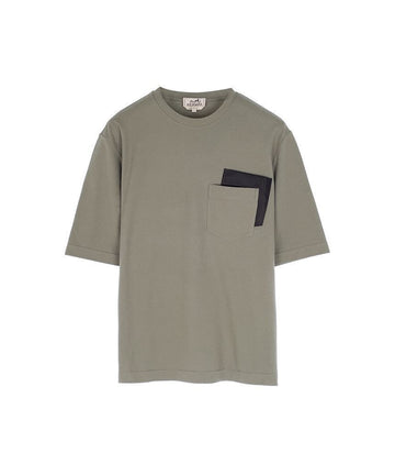 HERMES Herren T-Shirt mit Leder-Pocket Kurzarm Rundhalsausschnitt Größe S 115746349