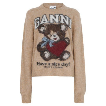Ganni Camel Bear Graphic Wool Sweater 26SS A1070091 118 156584899