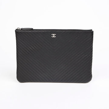 CHANEL Caviar Chevron Medium Clutch 156245537