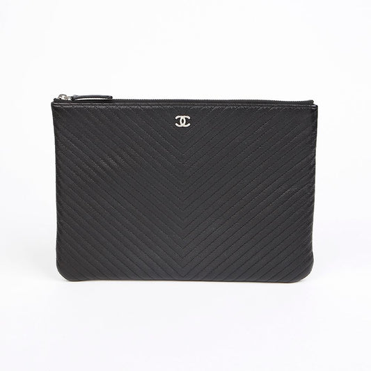 CHANEL Kaviar Chevron Medium Clutch 156245537