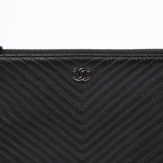 CHANEL Kaviar Chevron Medium Clutch 156245537