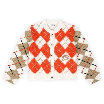 Burberry Kids Argyle Check Wool Cardigan (Orange) 8100358 C1795 125509566