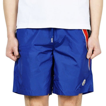 Moncler Men's Logo Patch Tape Trim Swim Shorts (Blue) 2C00006 53326 739 133348072